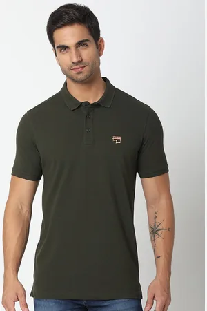 SPYKAR Men Green Polo Collar Cotton Slim Fit T-shirt