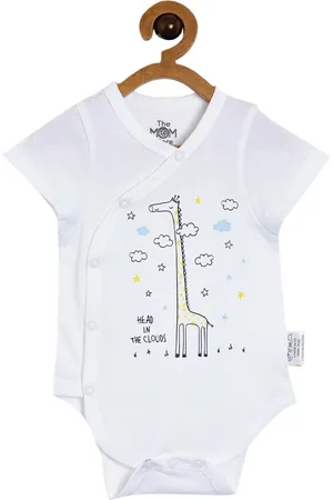 The Mom Store Infants White & Black Printed Cotton Romper