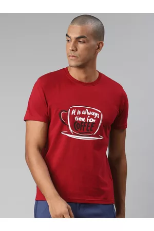 HERE&NOW Men Red Pure Cotton Solid Round Neck T-shirt
