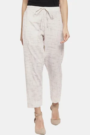 Enchanted Drapes Women White Printed Pure Cotton Trousers