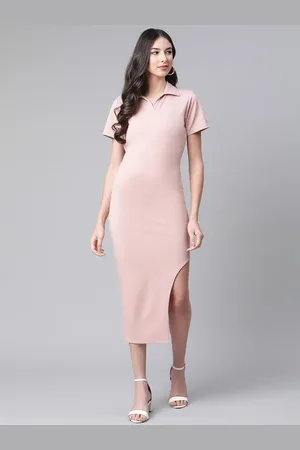 Cottinfab Women Peach-Coloured Formal Bodycon Midi Dress