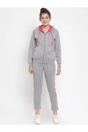 WILD WEST Women Grey-Melange Solid Tracksuit