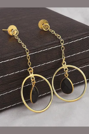 Tistabene Women Gold-Plated Black Contemporary Drop Earrings