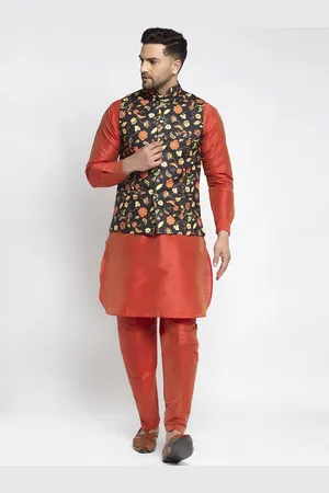 Kaifoo Men Orange Kurta with Pyjamas