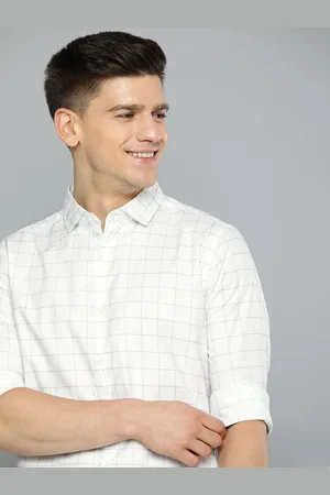 Mast & Harbour Men White Regular Fit Classic Windowpane Checks Checked Cotton Casual Shirt