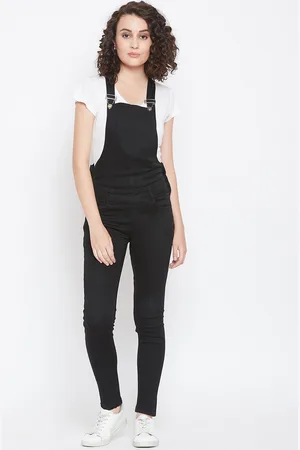Nifty Women Black Solid Slim-Fit Dungarees