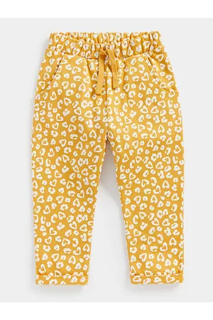 Mothercare Girls Mustard Yellow Printed Pure Cotton Trousers