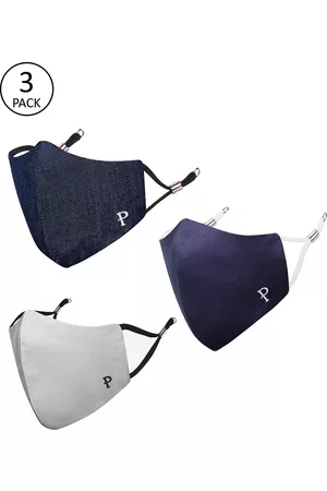Masq Unisex Pack Of 3 Solid 3-Ply Pure Cotton Adjustable Cloth Masks