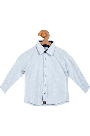 Cherry Crumble Boys Powder Blue & White Regular Fit Checked Casual Shirt