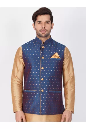 Vastramay Men Blue & Beige Printed Woven Nehru Jacket