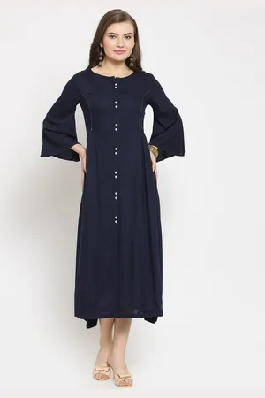 Kvsfab Women Navy Blue Solid A-Line Dress