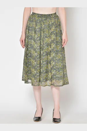 Cation Women Green Printed A-Line Skirt