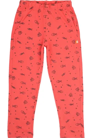 PROTEENS Girls Orange Printed Cotton Regular Cotton Track Pant