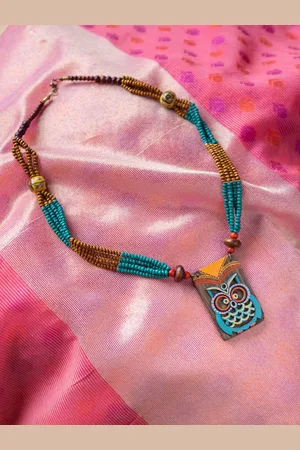 ExclusiveLane Symphony Of Owls Hand-Painted Wooden Necklace