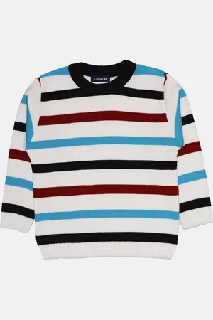 Chimprala Girls White & Brown Striped Woolen Pullover