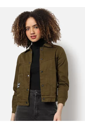 Campus Women Olive Green Windcheater Outdoor Denim Jacket
