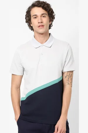 Celio Men White Black Colourblocked Polo Collar Pure Cotton T-shirt