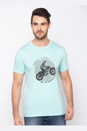 Giordano Men Turquoise Blue Printed Round Neck T-shirt
