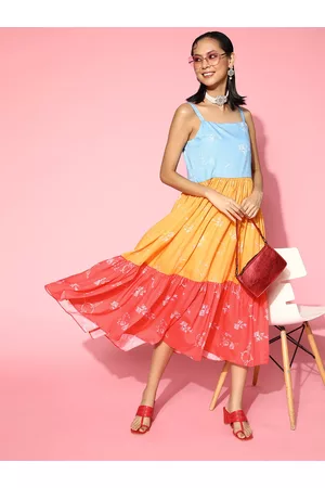 Kvsfab Women Stylish Blue Colourblocked Sundress Dress