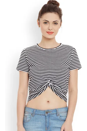 Miss Chase Women Black & White Striped Crop Top