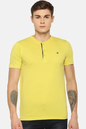 dollar Men Yellow Solid Henley Neck T-shirt