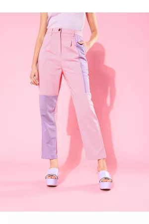 ATHENA Women Charming Purple Colourblocked Asymmetry Trousers