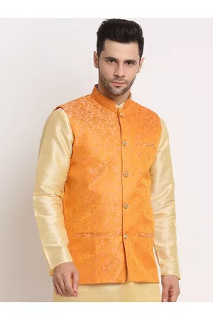 Kraft Men Peach Woven Design Nehru Jacket