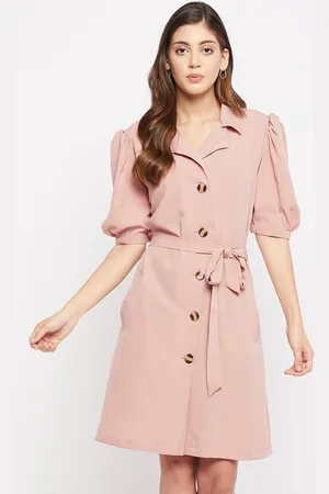 Color Cocktail Women Pink Crepe Shirt Dress