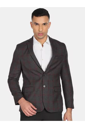Arrow Men Grey Checked Single-Breasted Formal Blazers