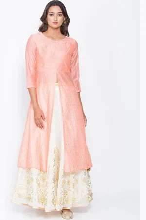 BE INDI Women Peach-Coloured Embellished Chanderi Silk Anarkali Kurta