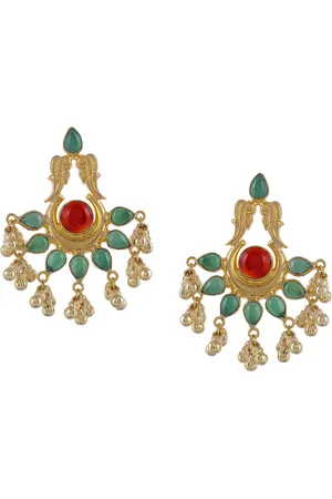 Silvermerc Designs Gold-Toned & Maroon Classic Drop Earrings