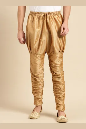 Sanwara Men Deep Beige Solid Art Silk Brijesh Pant Pyjamas