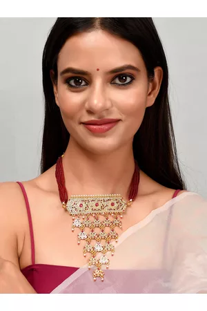Silvermerc Designs Unisex Gold-Toned & Red Brass Gold-Plated Meenakari Necklace