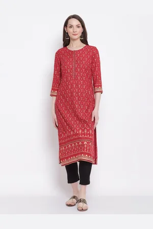 CANTABIL Red & Yellow Floral Printed Kurti