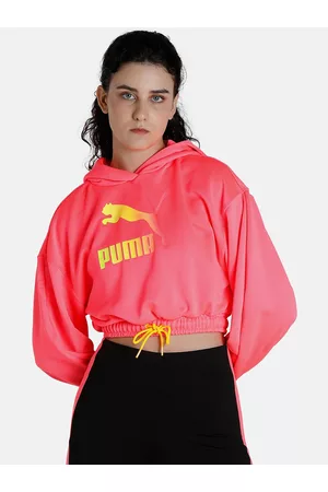 PUMA Women Pink Printed Summer Squeeze Cropped Hoodie Sweatshirt