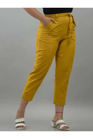 IQRAAR Women Yellow Slim Fit Trousers