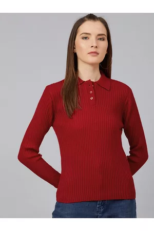 Cayman Women Maroon Ribbed Acrylic Pullover