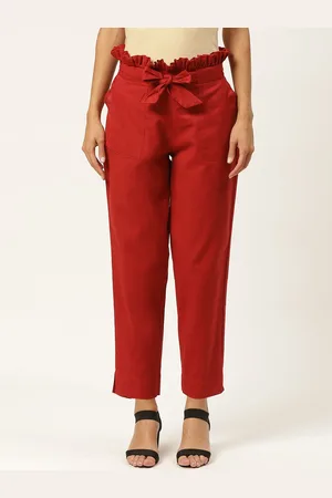 IQRAAR Women Maroon Slim Fit Trousers