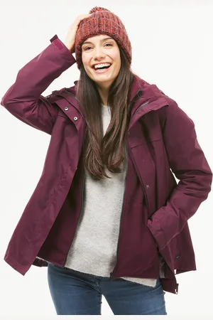 DECATHLON Women Burgundy Waterproof & Warm 3 In 1 Travel Trekking Jacket