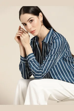 Invictus Navy Blue & White Striped Shirt Style Top