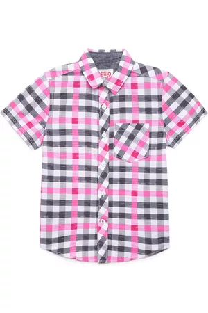UNDER FOURTEEN ONLY Boys Pink Gingham Checked Casual Shirt
