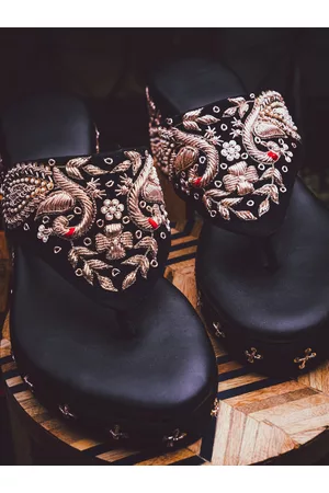 Nidhi Rathi Black Velvet Embroidered Heels