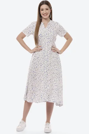 Rangriti White Floral Ethnic Midi Dress