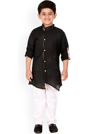 DKGF FASHION Boys Black Angrakha Kurta with Pyjamas