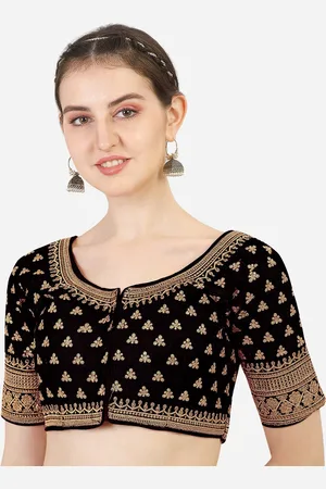 PUJIA MILLS Women Black Embroidered Silk Saree Blouse