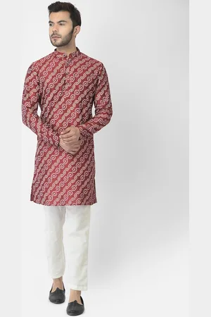 DEYANN Men Red Bandhani Printed Kurta with Pyjamas