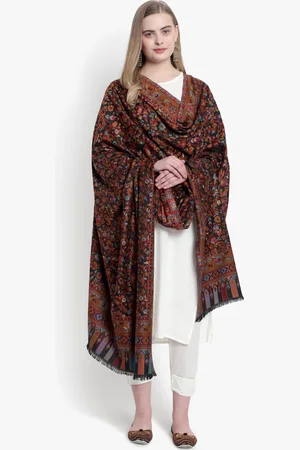 Mizash Women Black & Maroon Printed Woollen Shawl
