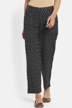 Fabindia Women Black Printed Tapered Cotton Trousers