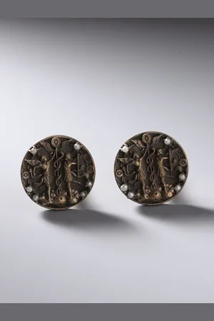 COSA NOSTRAA Men Bronze-Toned Genini Zodiac Sign Cufflink
