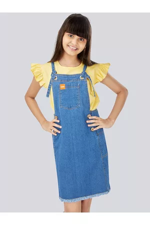 OLELÉ Girls Blue Solid Pinafore Dress